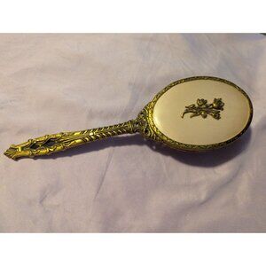 Vintage Gold-Tone Ornate Hairbrush With Floral Design